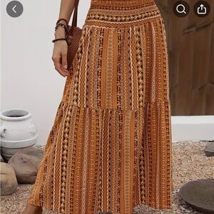 NWOT Bohemian Print Smocked Tiered Maxi Skirt